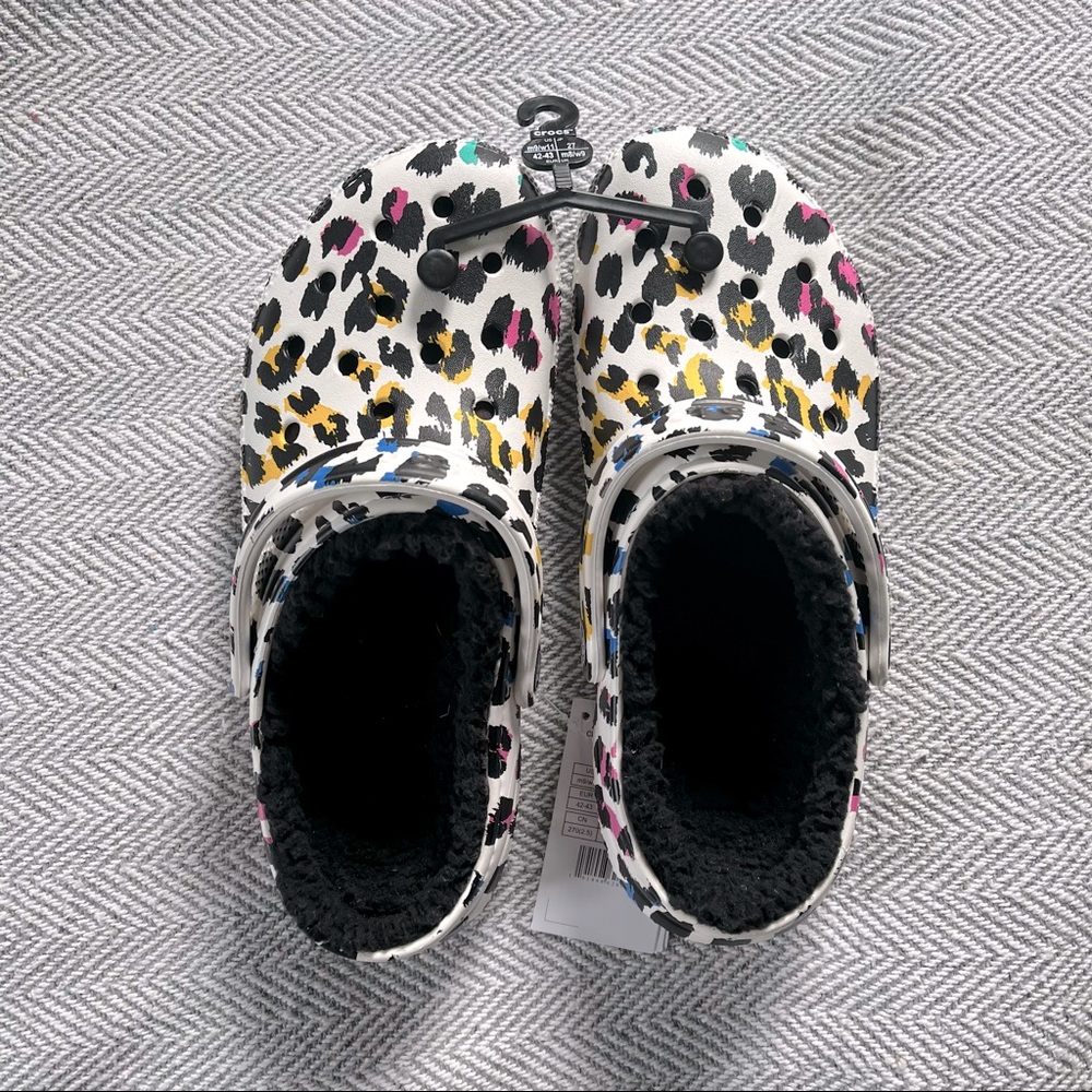 NWT Fur-Lined Rainbow Leopard Print Crocs